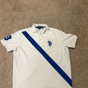 U.S. Polo Assn. White Polo with Royal Blue Stripe